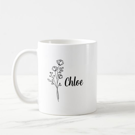 Personalized Birth Flower Ceramic Mug, Custom name Kaffeetasse (Links)