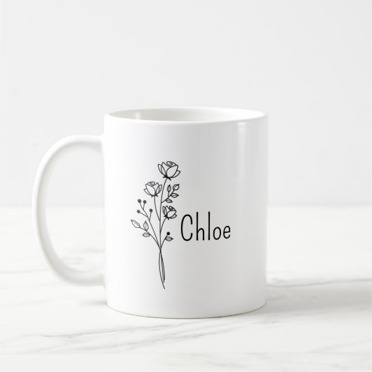 Personalized Birth Flower Ceramic Mug, Custom name Kaffeetasse (Links)