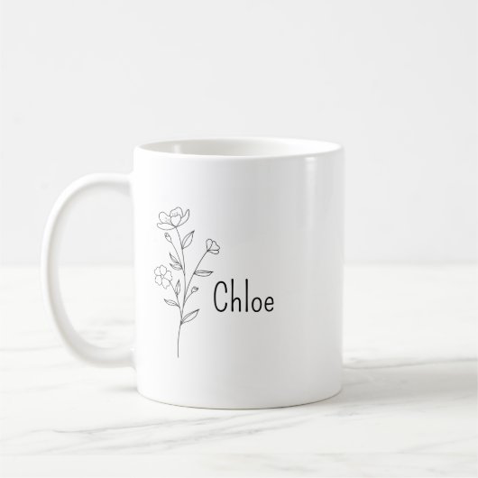 Personalized Birth Flower Ceramic Mug, Custom name Kaffeetasse (Links)