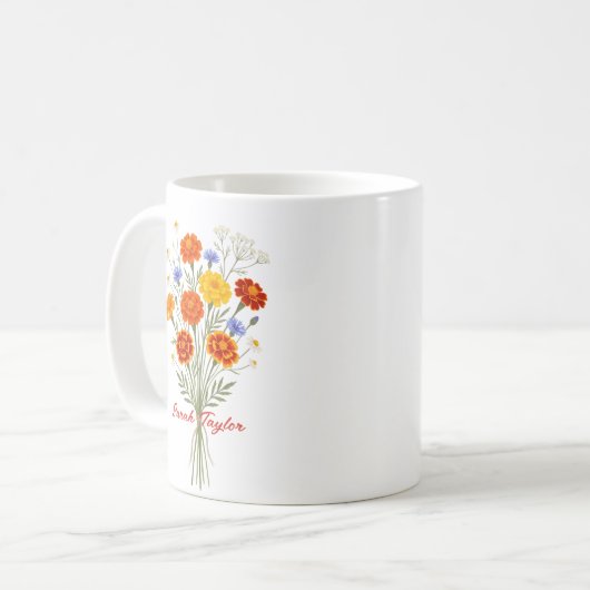 Personalized Birth Flower Marigold Custom Kaffeetasse (Vorderseite Links)