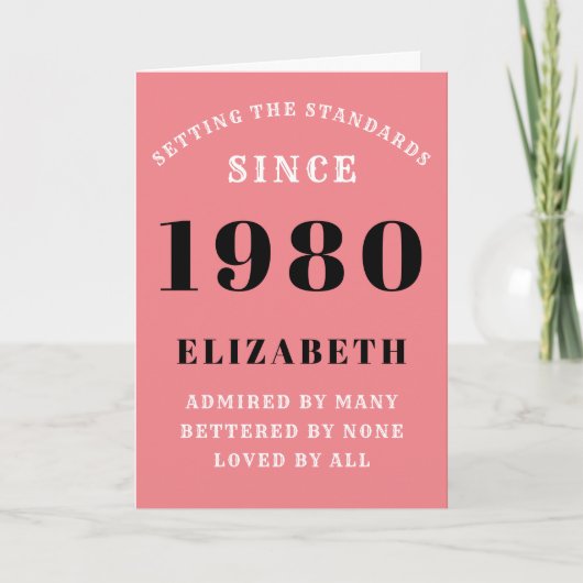 Personalized Birthday 1980  Add Your Name Pink Karte (Vorderseite)