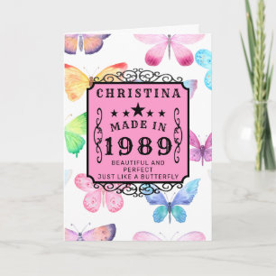 Personalized Birthday 1989 Butterfly Add Your Name Karte