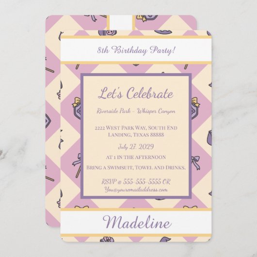 Personalized Birthday Academy Wizard School Pink Einladung (Vorne/Hinten)