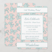 Personalized Birthday Blue Bow Sweet Invitation Einladung (Vorne/Hinten)