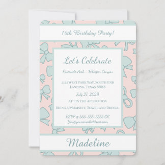 Personalized Birthday Blue Bow Sweet Invitation Einladung