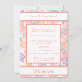 Personalized Birthday Bow Gingham Sweet Invitation Einladung