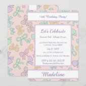 Personalized Birthday Bow Pastel Sweet Invitation Einladung (Vorne/Hinten)