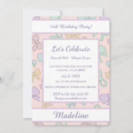 Personalized Birthday Bow Pastel Sweet Invitation Einladung