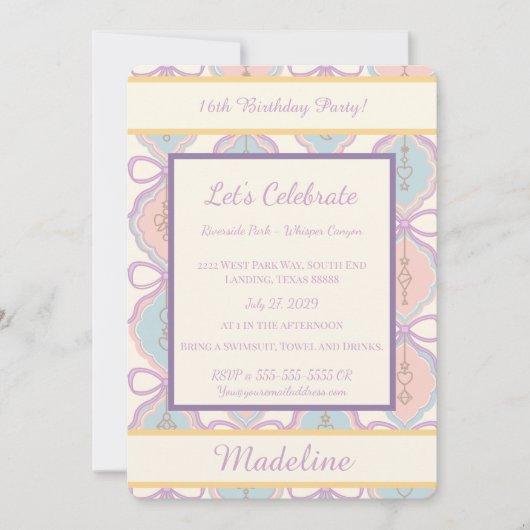 Personalized Birthday Bow Sweet Invitation Blush Einladung (Vorderseite)