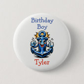 Personalized Birthday Boy Pop Art Anchor Button (Vorderseite)