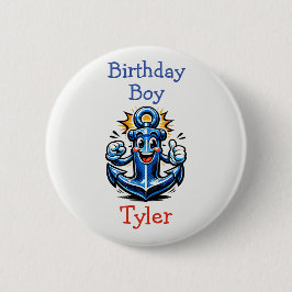Personalized Birthday Boy Pop Art Anchor Button