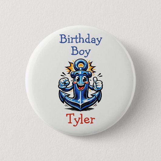 Personalized Birthday Boy Pop Art Anchor Button (Vorderseite)