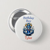 Personalized Birthday Boy Pop Art Anchor Button (Vorne & Hinten)