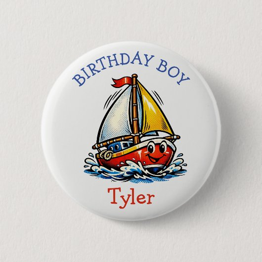 Personalized Birthday Boy Pop Art Sailboat Button (Vorderseite)