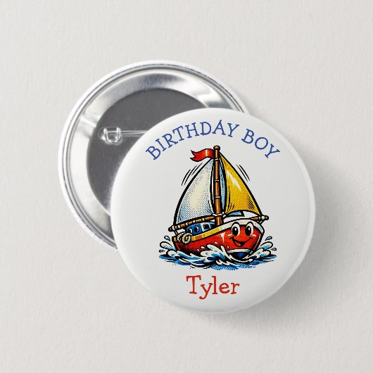 Personalized Birthday Boy Pop Art Sailboat Button (Vorne & Hinten)