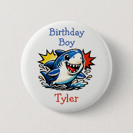 Personalized Birthday Boy Pop Art Shark Button