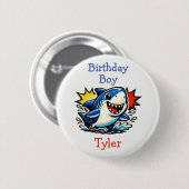 Personalized Birthday Boy Pop Art Shark Button (Vorne & Hinten)