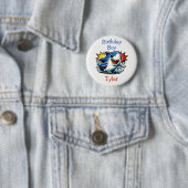 Personalized Birthday Boy Pop Art Shark Button (Beispiel)
