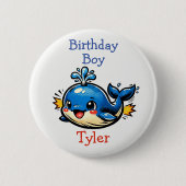 Personalized Birthday Boy Pop Art Whale Button (Vorderseite)