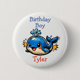 Personalized Birthday Boy Pop Art Whale Button