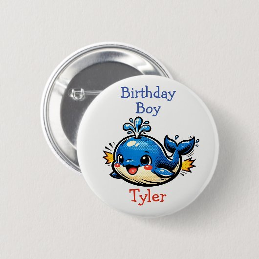 Personalized Birthday Boy Pop Art Whale Button (Vorne & Hinten)