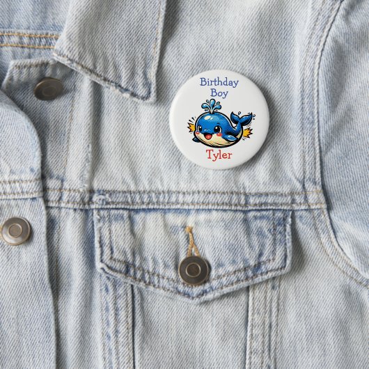Personalized Birthday Boy Pop Art Whale Button (Beispiel)