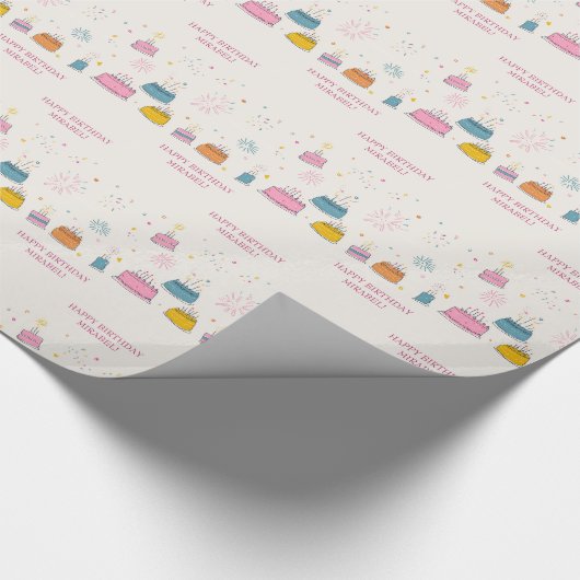 Personalized Birthday Cakes W/Confetti & Fireworks Geschenkpapier (Ecke)