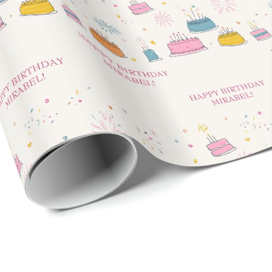 Personalized Birthday Cakes W/Confetti & Fireworks Geschenkpapier (Rolleneckpunkt)