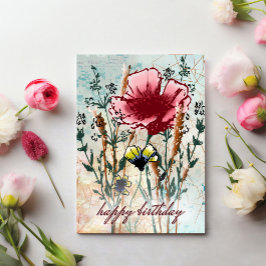 Personalized Birthday Card Mixed Media Wildflower  Karte