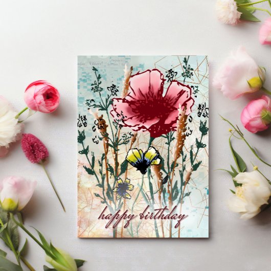 Personalized Birthday Card Mixed Media Wildflower  Karte
