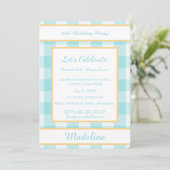 Personalized Birthday Gingham Blue Invitation Einladung (Stehend Vorderseite)