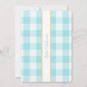 Personalized Birthday Gingham Blue Invitation Einladung (Rückseite)