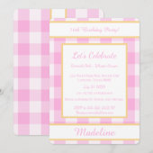 Personalized Birthday Gingham Pink Invitation Einladung (Vorne/Hinten)
