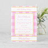 Personalized Birthday Gingham Pink Invitation Einladung (Stehend Vorderseite)