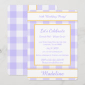 Personalized Birthday Gingham Purple Invitation Einladung (Vorne/Hinten)