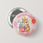 Personalized Birthday Girl's Squirrel Pink and Red Button (Vorne & Hinten)