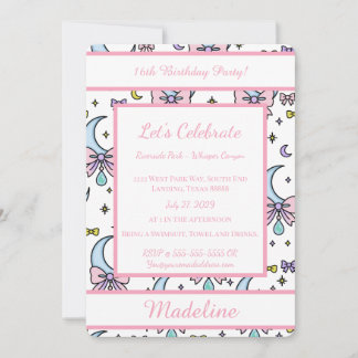 Personalized Birthday Pink Bow Sweet Invitation Einladung