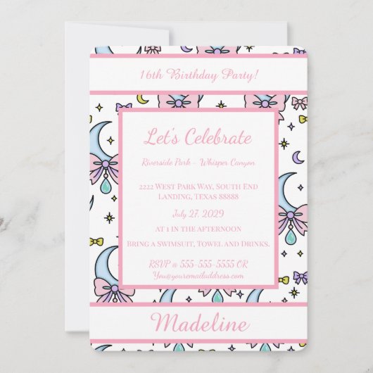Personalized Birthday Pink Bow Sweet Invitation Einladung (Vorderseite)