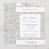 Personalized Birthday Pink Bow Sweet Invitation Einladung (Vorne/Hinten)