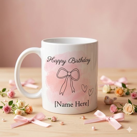 Personalized Birthday Pink Coquette Bow Mug Kaffeetasse