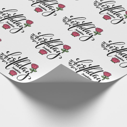 Personalized Birthday Pink Rose Geschenkpapier (Ecke)
