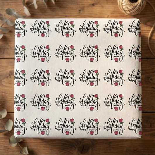 Personalized Birthday Pink Rose  Geschenkpapier