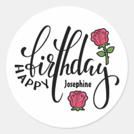 Personalized Birthday Pink Rose  Runder Aufkleber