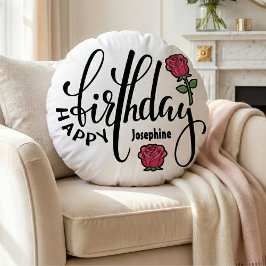 Personalized Birthday Pink Rose  Rundes Kissen