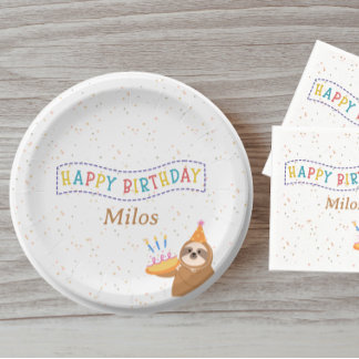 Personalized Birthday Plate Sloth Party Design Pappteller