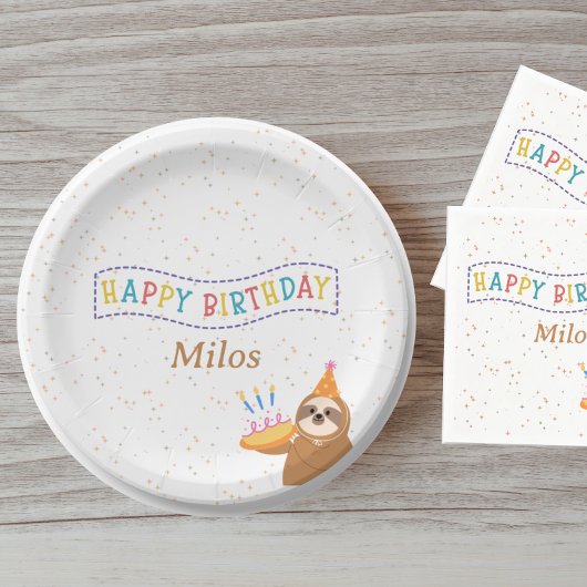 Personalized Birthday Plate Sloth Party Design Pappteller