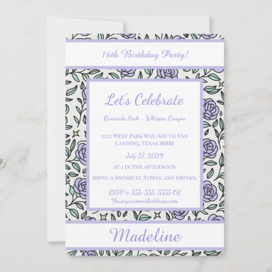 Personalized Birthday Rose Girl Sweet Invitation Einladung (Vorderseite)