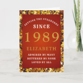 Personalized Birthday Standards 1989 Red Gold Karte (Vorderseite)