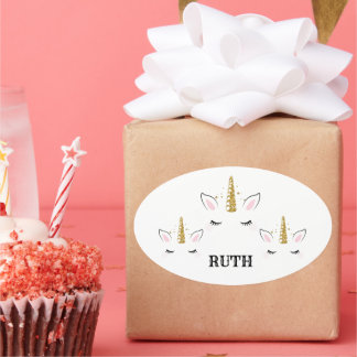 Personalized Birthday Unicorn Glitter Design with Ovaler Aufkleber