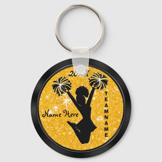 Personalized Black and Gold Cheer Keychains Cheap Schlüsselanhänger (Vorderseite)